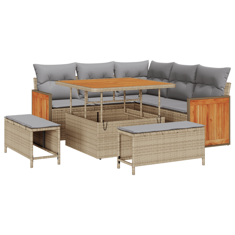 Casa si Gradina - Gradina si terasa - Mobilier exterior - Canapele si fotolii gradina - Set canapea pentru gradina  8 Piese cu perne Bej Poliratan Acacia - Infinity.ro