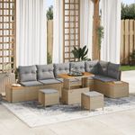 Casa si Gradina - Gradina si terasa - Mobilier exterior - Canapele si fotolii gradina - Set canapele gradina  9 piese cu perne Bej Poli Ratan Acacia - Infinity.ro