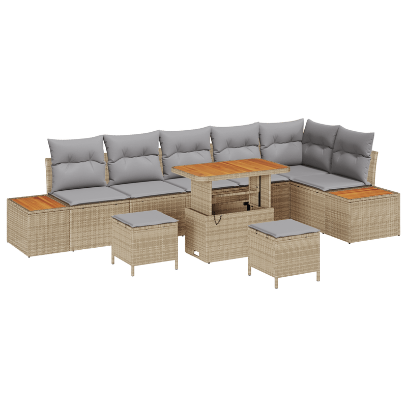 Casa si Gradina - Gradina si terasa - Mobilier exterior - Canapele si fotolii gradina - Set canapele gradina  9 piese cu perne Bej Poli Ratan Acacia - Infinity.ro