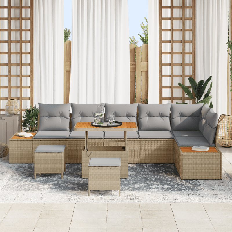 Casa si Gradina - Gradina si terasa - Mobilier exterior - Canapele si fotolii gradina - Set canapele gradina  9 piese cu perne Bej Poli Ratan Acacia - Infinity.ro