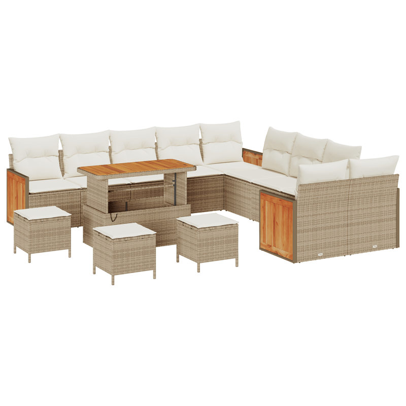 Casa si Gradina - Gradina si terasa - Mobilier exterior - Canapele si fotolii gradina - Set de canapele de gradina  de 14 piese cu perne Bej si Poliratan Acacia - Infinity.ro