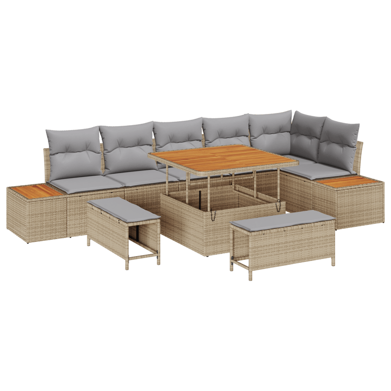 Casa si Gradina - Gradina si terasa - Mobilier exterior - Canapele si fotolii gradina - Set canapele gradina  9 piese, bej, ratan poli, acacia - Infinity.ro