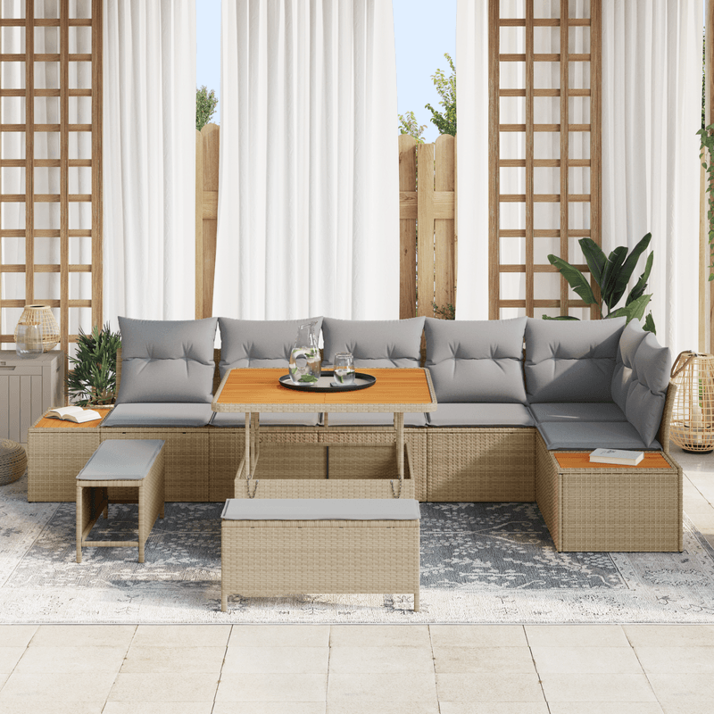 Casa si Gradina - Gradina si terasa - Mobilier exterior - Canapele si fotolii gradina - Set canapele gradina  9 piese, bej, ratan poli, acacia - Infinity.ro