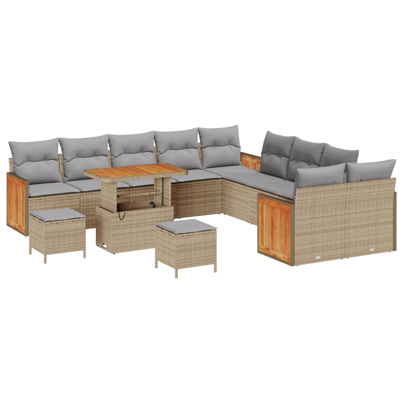 Casa si Gradina - Gradina si terasa - Mobilier exterior - Canapele si fotolii gradina - Set canapea gradina  cu perne, Bej, Rattan poli, Acacia - Infinity.ro
