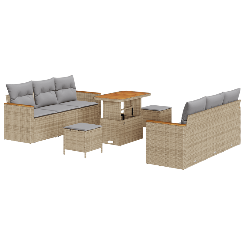 Casa si Gradina - Gradina si terasa - Mobilier exterior - Canapele si fotolii gradina - Set de canapea gradina  9 piese cu perne Bej Ratan Acacia - Infinity.ro