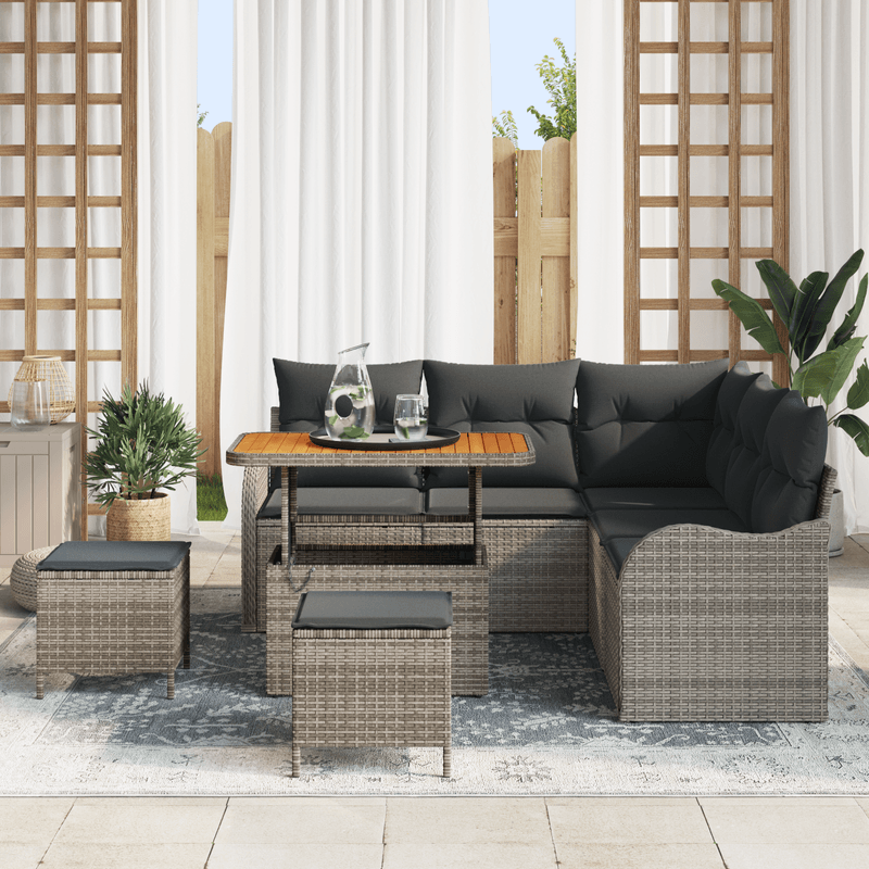 Casa si Gradina - Gradina si terasa - Mobilier exterior - Canapele si fotolii gradina - Set canapea de gradina  cu 8 piese si perne gri din poliratan si lemn de acacia - Infinity.ro