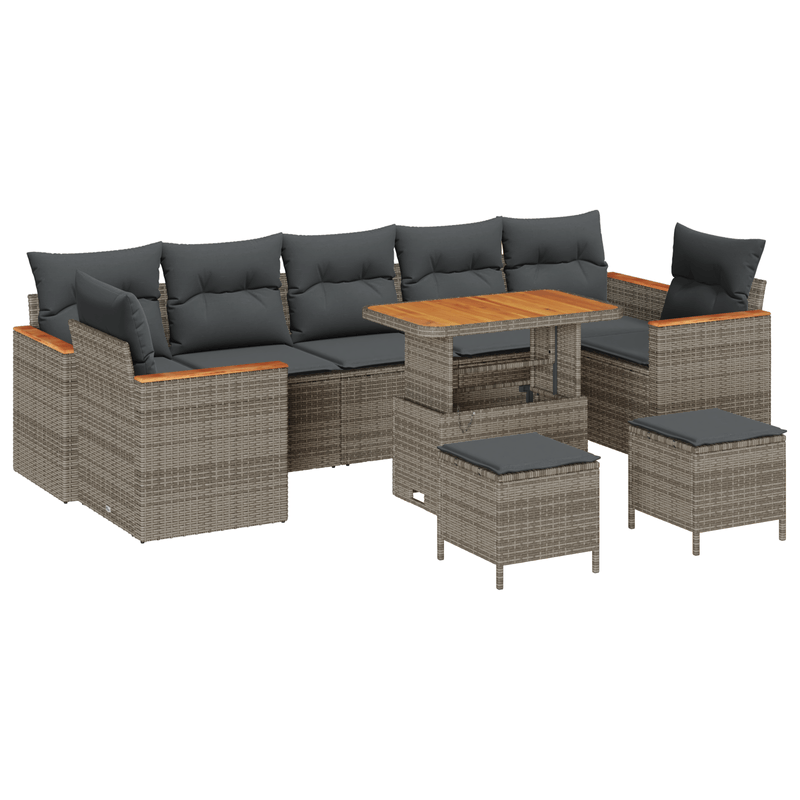Casa si Gradina - Gradina si terasa - Mobilier exterior - Canapele si fotolii gradina - Set de Canapea pentru Gradina cu 10 Piese cu Perne Gri Ratan Poli Acacia - Infinity.ro