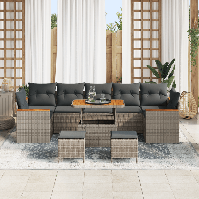 Casa si Gradina - Gradina si terasa - Mobilier exterior - Canapele si fotolii gradina - Set de Canapea pentru Gradina cu 10 Piese cu Perne Gri Ratan Poli Acacia - Infinity.ro