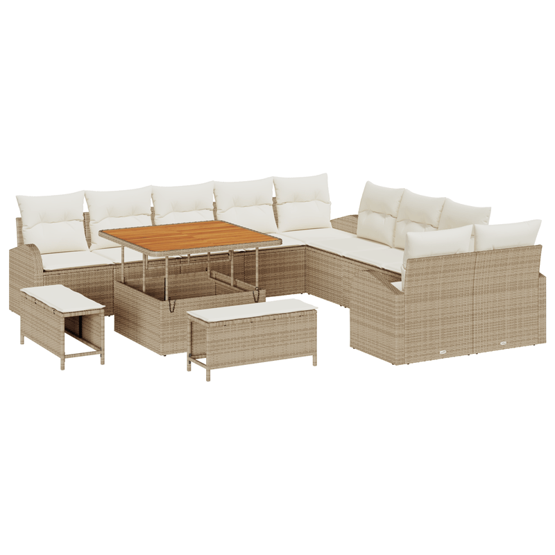 Casa si Gradina - Gradina si terasa - Mobilier exterior - Canapele si fotolii gradina - Set de canapea pentru gradina cu 13 piese si perne Bej Ratan Polimeric Acacia - Infinity.ro