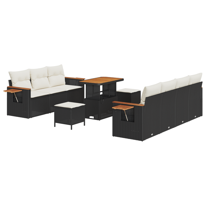 Casa si Gradina - Gradina si terasa - Mobilier exterior - Canapele si fotolii gradina - Set de 10 piese pentru gradina cu perne din poliratan negru acacia - Infinity.ro