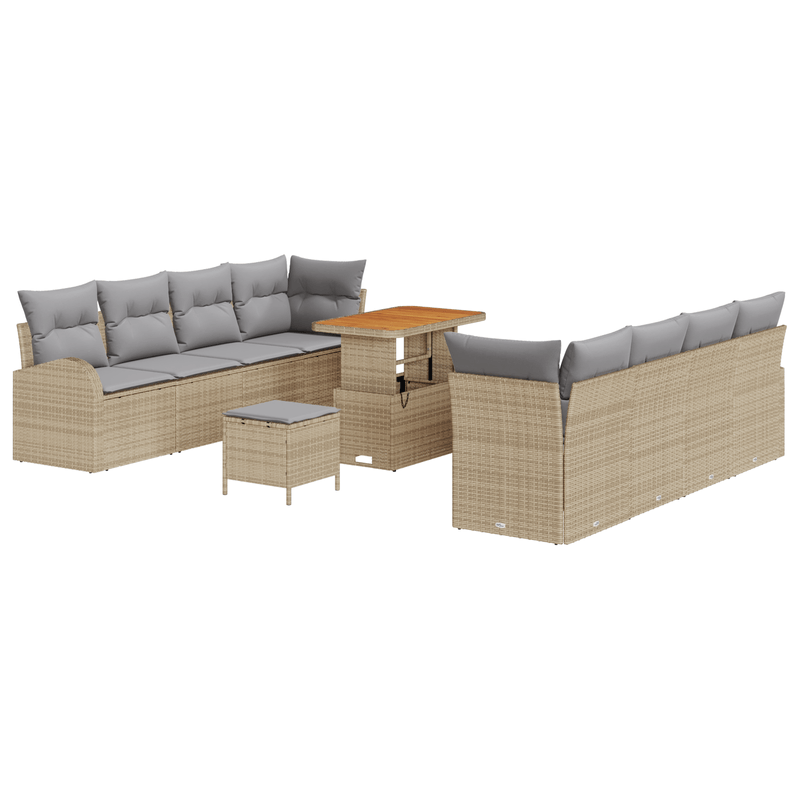 Casa si Gradina - Gradina si terasa - Mobilier exterior - Canapele si fotolii gradina - Set de Canapea de Gradina  cu 11 Piese cu Perne Bej Ratan Poli Acacia - Infinity.ro