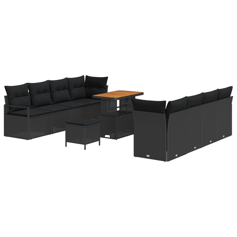 Casa si Gradina - Gradina si terasa - Mobilier exterior - Canapele si fotolii gradina - Set Canapea Gradina  11 Piese Pernite Ratan Negru Acacia - Infinity.ro