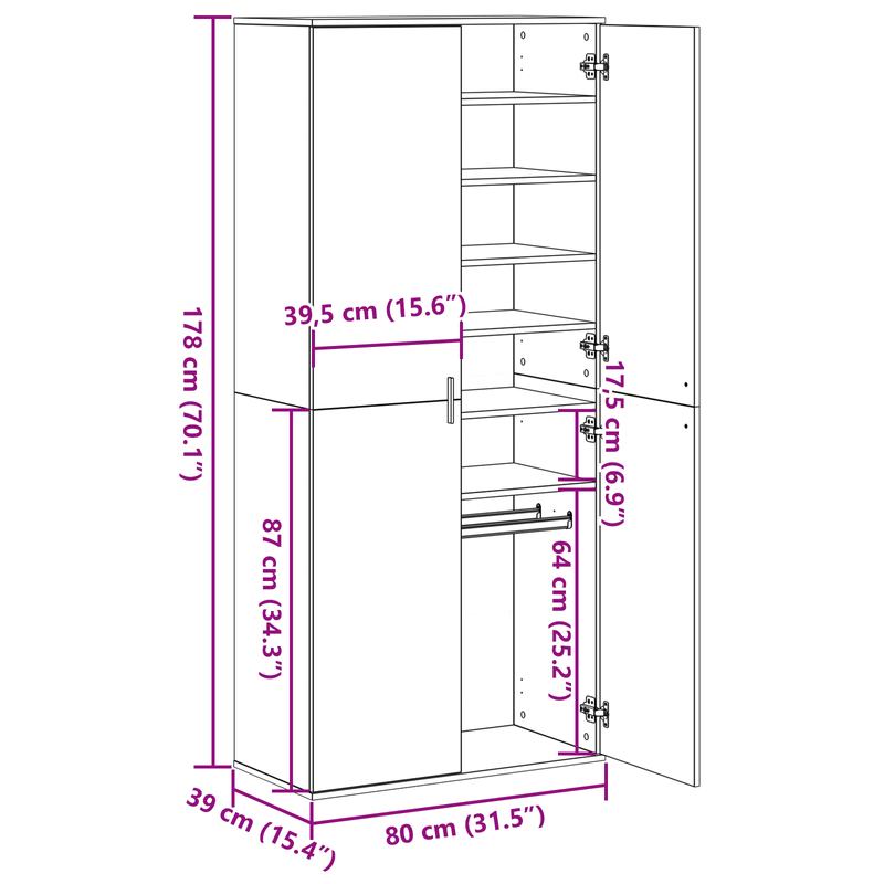 Casa si Gradina - Mobilier - Organizare si depozitare - Organizator incaltaminte - Dulap de stejar artizanal 80x39x178 cm Lemn prelucrat - Infinity.ro