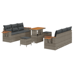 Casa si Gradina - Gradina si terasa - Mobilier exterior - Canapele si fotolii gradina - Set de canapea de gradina  9 piese cu perne gri poliratan acacia - Infinity.ro