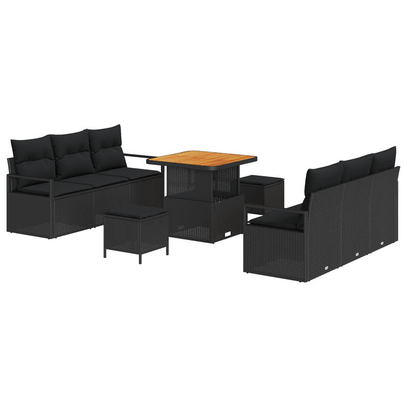 Casa si Gradina - Gradina si terasa - Mobilier exterior - Canapele si fotolii gradina - Set de Canapea de Gradina  9 Piese cu Perne Negru Poliratan Acacia - Infinity.ro