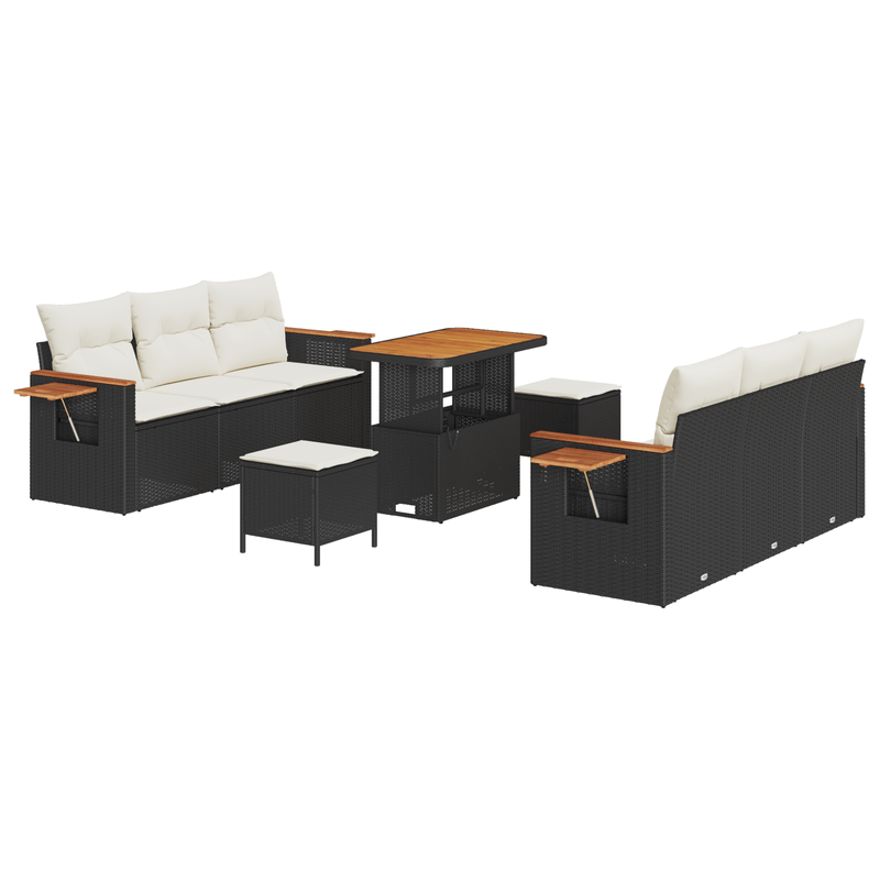 Casa si Gradina - Gradina si terasa - Mobilier exterior - Canapele si fotolii gradina - Set de canapea de gradina  9 piese cu perne negru poliratan acacia - Infinity.ro