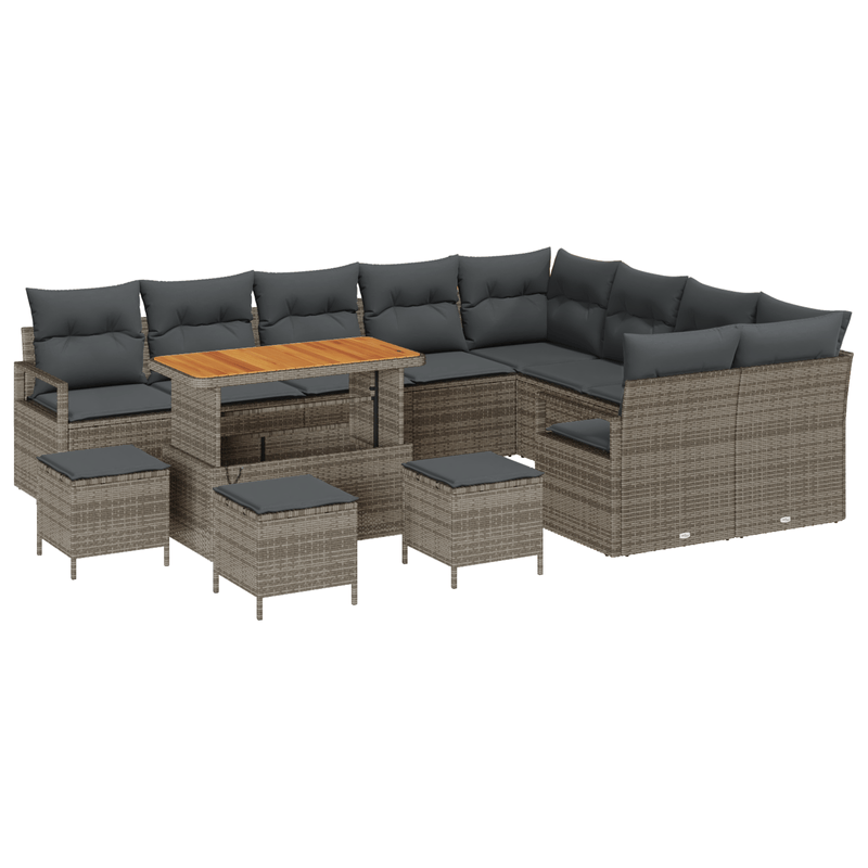 Casa si Gradina - Gradina si terasa - Mobilier exterior - Canapele si fotolii gradina - set de canapea de gradina 13 piese cu perne gri din ratan poli si acacia - Infinity.ro