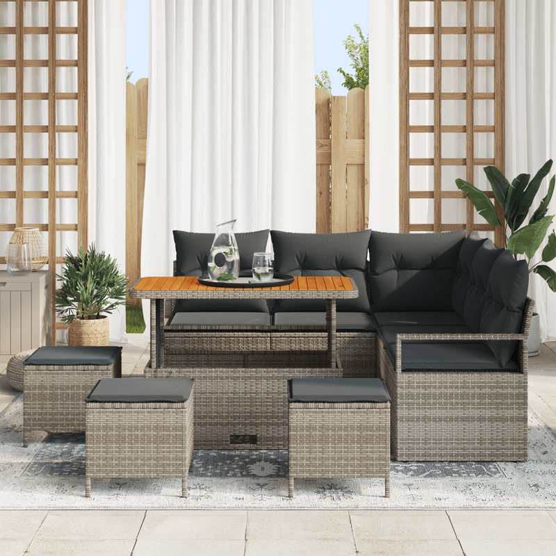 Casa si Gradina - Gradina si terasa - Mobilier exterior - Canapele si fotolii gradina - Set de canapele pentru gradina  9 piese cu perne gri poliratan acacia - Infinity.ro