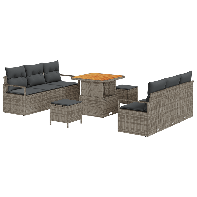 Casa si Gradina - Gradina si terasa - Mobilier exterior - Canapele si fotolii gradina - Set canapea gradina  9 piese cu perne gri poliratan - Infinity.ro