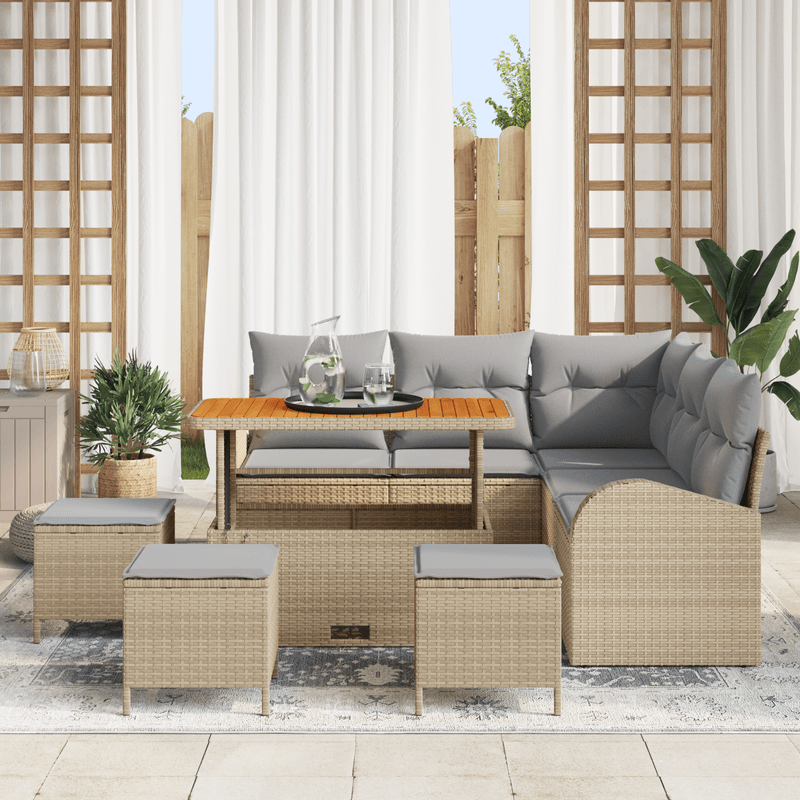 Casa si Gradina - Gradina si terasa - Mobilier exterior - Canapele si fotolii gradina - Set de canapele pentru gradina  cu 9 piese si perne Bej Ratan Policarbonat Acacia - Infinity.ro