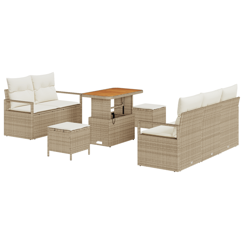 Casa si Gradina - Gradina si terasa - Mobilier exterior - Canapele si fotolii gradina - Set de canapea de gradina cu 8 piese si perne Bej Poliratan Acacia - Infinity.ro