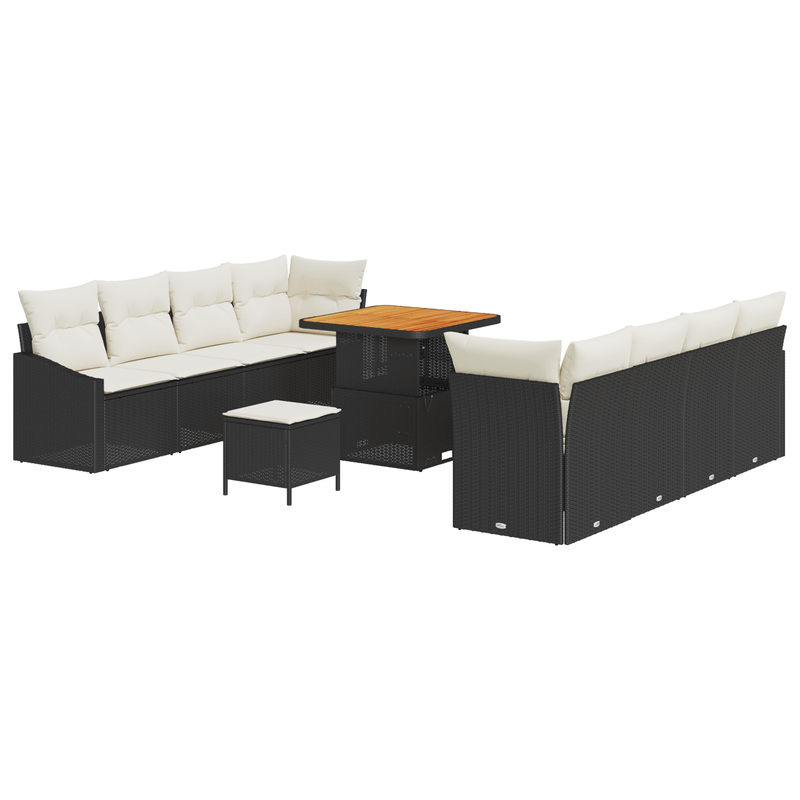 Casa si Gradina - Gradina si terasa - Mobilier exterior - Canapele si fotolii gradina - Set Canapea Gradina  cu Perne Negre din Poliratan Acacia 11 Piese - Infinity.ro