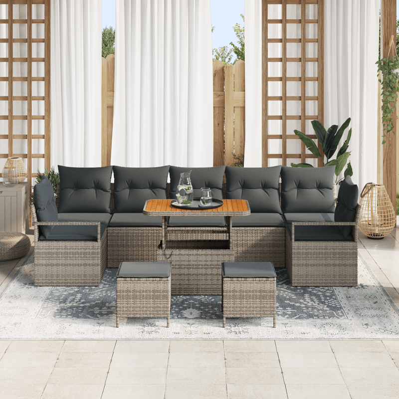 Casa si Gradina - Gradina si terasa - Mobilier exterior - Canapele si fotolii gradina - Set de canapea de gradina cu 10 piese si perne gri din poliratan si acacia - Infinity.ro