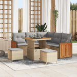 Casa si Gradina - Gradina si terasa - Mobilier exterior - Canapele si fotolii gradina - Set canapea de gradina  cu 8 piese si perne in Bej Ratan Poli Acacia - Infinity.ro
