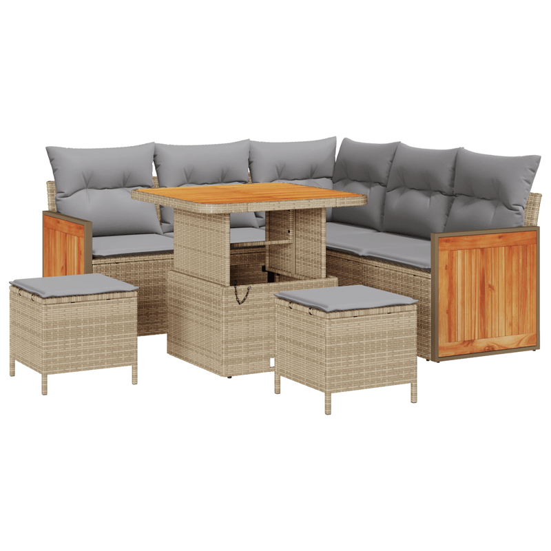 Casa si Gradina - Gradina si terasa - Mobilier exterior - Canapele si fotolii gradina - Set canapea de gradina  cu 8 piese si perne in Bej Ratan Poli Acacia - Infinity.ro