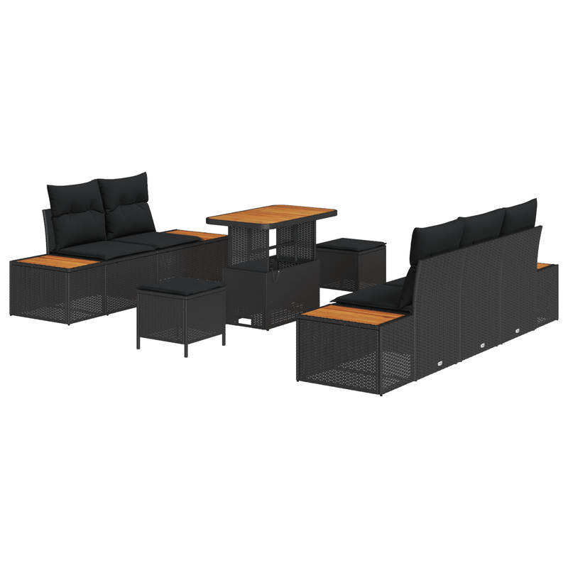 Casa si Gradina - Gradina si terasa - Mobilier exterior - Canapele si fotolii gradina - Set de Sofa pentru Gradina  cu Perne Negru Poliratan Acacia - Infinity.ro