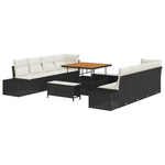 Casa si Gradina - Gradina si terasa - Mobilier exterior - Canapele si fotolii gradina - Set canapea gradina  11 piese cu perne negre din ratan poli Acacia - Infinity.ro