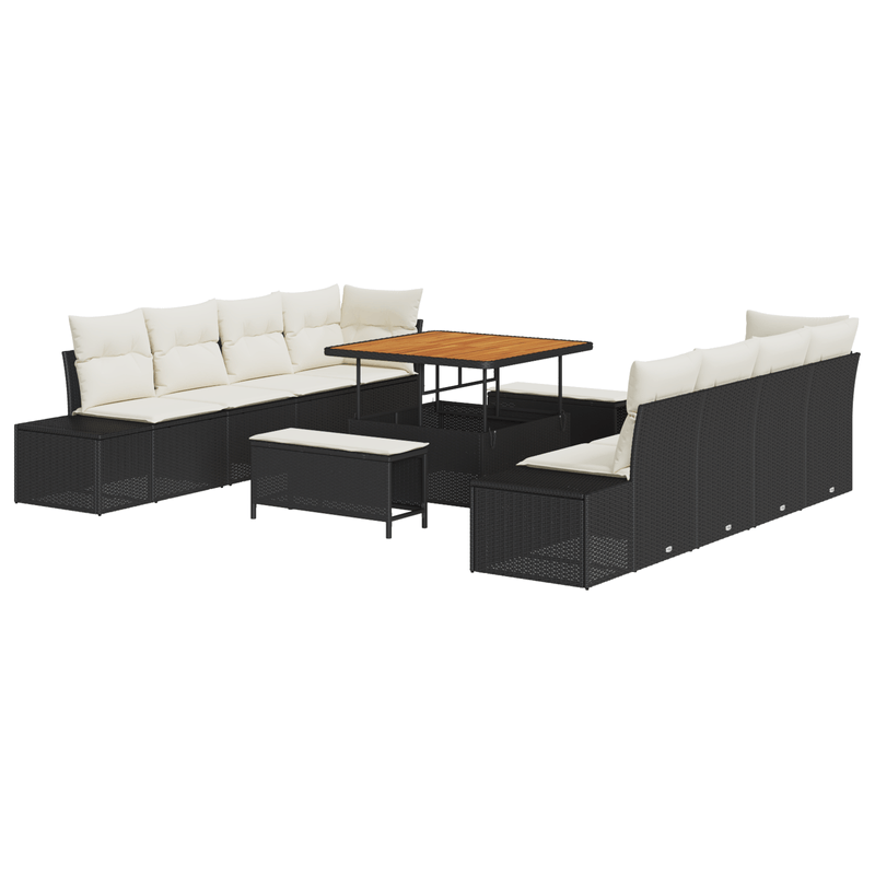 Casa si Gradina - Gradina si terasa - Mobilier exterior - Canapele si fotolii gradina - Set canapea gradina  11 piese cu perne negre din ratan poli Acacia - Infinity.ro