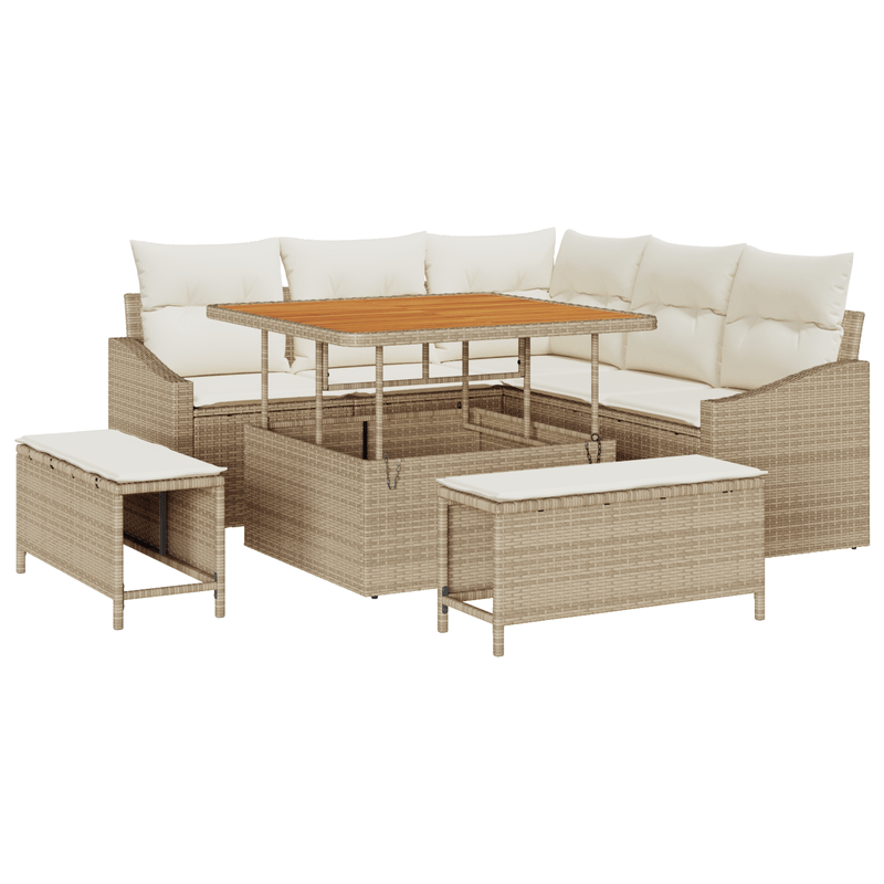 Casa si Gradina - Gradina si terasa - Mobilier exterior - Canapele si fotolii gradina - Set canapea de gradina  cu 8 piese cu perne Bej Ratan Poliester Acacia - Infinity.ro