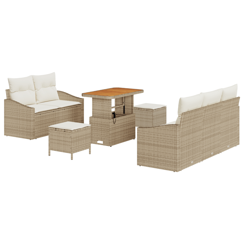 Casa si Gradina - Gradina si terasa - Mobilier exterior - Canapele si fotolii gradina - Set de canapea de gradina  8 piese cu perne bej din ratan poli acacia - Infinity.ro