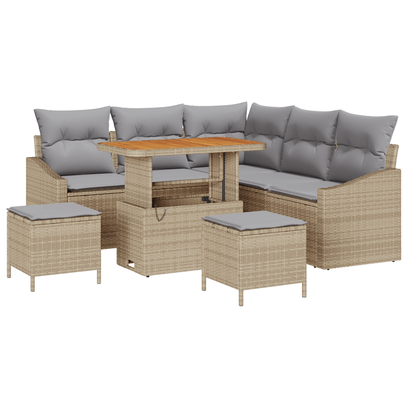 Casa si Gradina - Gradina si terasa - Mobilier exterior - Canapele si fotolii gradina - Set de Sofa de Gradina 8 Piese cu Perne Bej Ratan Poliratan Acacia - Infinity.ro