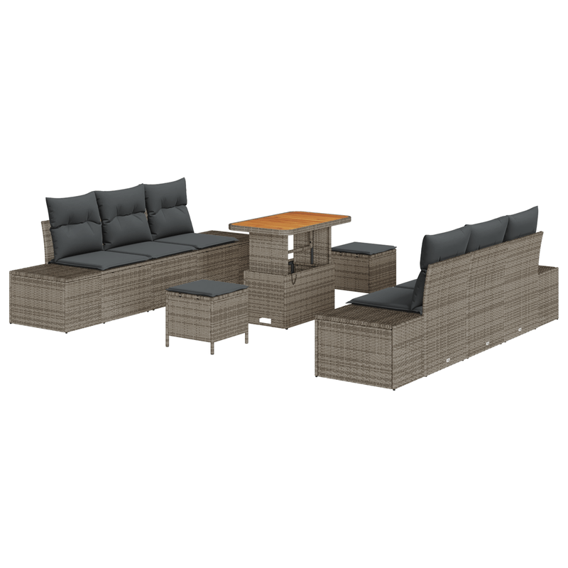 Casa si Gradina - Gradina si terasa - Mobilier exterior - Canapele si fotolii gradina - Set Canapea Gradina  9 Piese cu Perne Gri Ratan Polimeric Acacia - Infinity.ro