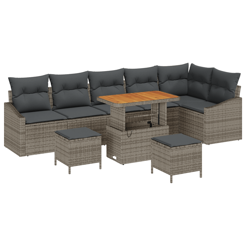 Casa si Gradina - Gradina si terasa - Mobilier exterior - Canapele si fotolii gradina - Set de canapea de gradina  cu 9 piese si perne Gri Poliratan Acacia - Infinity.ro