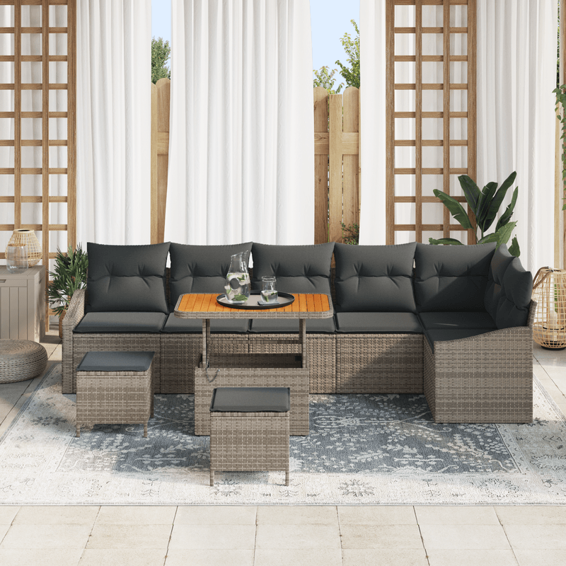 Casa si Gradina - Gradina si terasa - Mobilier exterior - Canapele si fotolii gradina - Set de canapea de gradina  cu 9 piese si perne Gri Poliratan Acacia - Infinity.ro