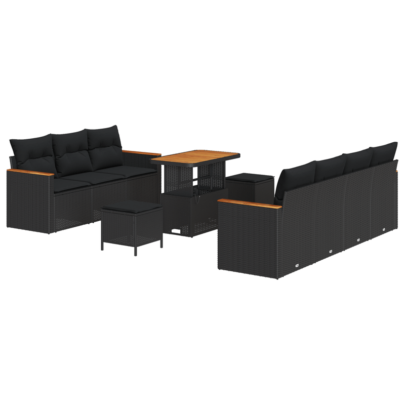 Casa si Gradina - Gradina si terasa - Mobilier exterior - Canapele si fotolii gradina - Set canapele gradina 10 piese cu perne Negru Ratan Poliester Acacia - Infinity.ro