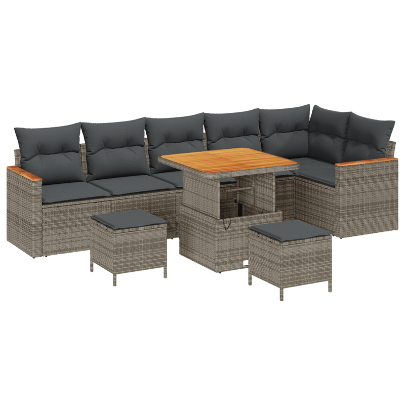 Casa si Gradina - Gradina si terasa - Mobilier exterior - Canapele si fotolii gradina - Set de canapea de gradina  cu 9 piese si perne gri din ratan poliester Acacia - Infinity.ro
