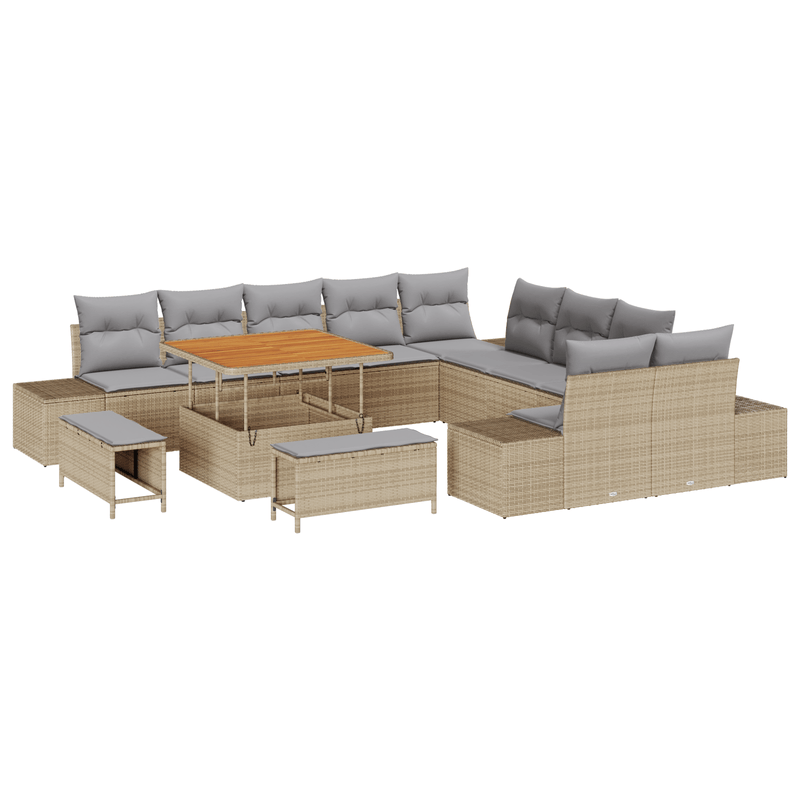 Casa si Gradina - Gradina si terasa - Mobilier exterior - Canapele si fotolii gradina - Set canapea gradina  13 piese cu perne Bej Poliratan Acacia - Infinity.ro