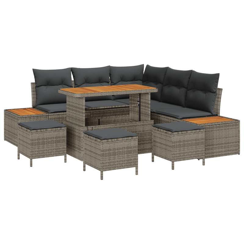 Casa si Gradina - Gradina si terasa - Mobilier exterior - Canapele si fotolii gradina - Set Canapea Gradina  9 Piese cu Perne Gri Poliratan Acacia - Infinity.ro