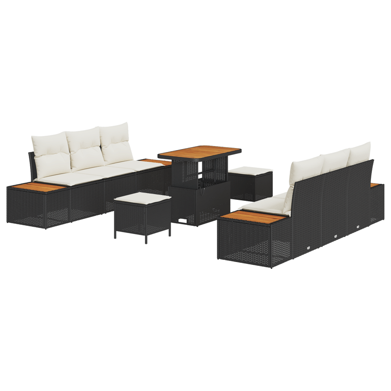 Casa si Gradina - Gradina si terasa - Mobilier exterior - Canapele si fotolii gradina - Set de Sofa de Gradina din 9 Piese cu Perna Neagra din Poliratan Acacia - Infinity.ro