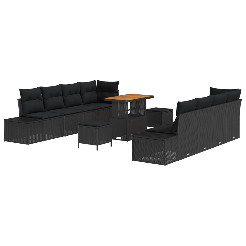 Casa si Gradina - Gradina si terasa - Mobilier exterior - Canapele si fotolii gradina - Set de 11 Piese pentru Gradina cu Perne Negru Poliratan Acacia - Infinity.ro
