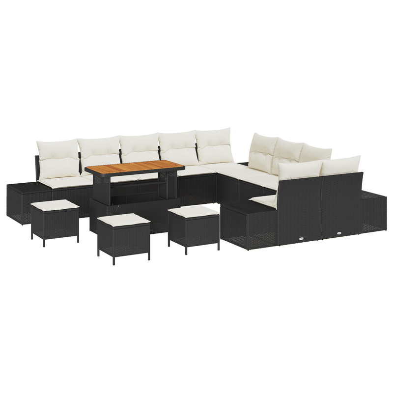 Casa si Gradina - Gradina si terasa - Mobilier exterior - Canapele si fotolii gradina - Set canapea gradina  cu 14 piese si perne negre din poliratan si acacia - Infinity.ro