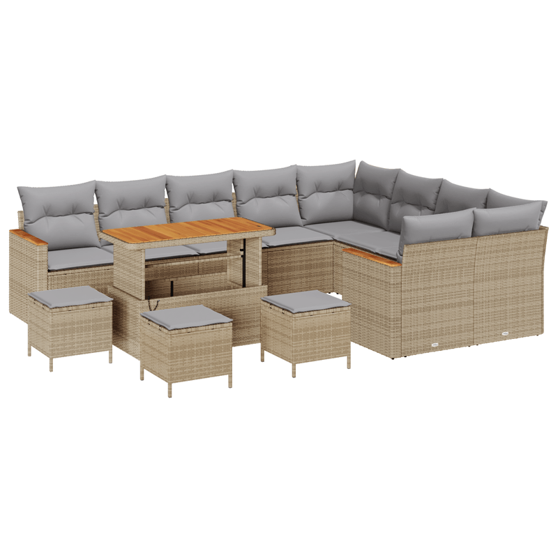 Casa si Gradina - Gradina si terasa - Mobilier exterior - Canapele si fotolii gradina - Set de canapea pentru gradina  13 piese cu perne Bej Poliratan Acacia - Infinity.ro