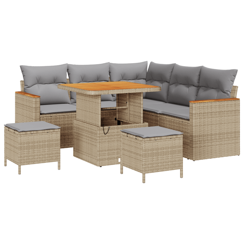 Casa si Gradina - Gradina si terasa - Mobilier exterior - Canapele si fotolii gradina - Set de Canapea Gradina  8 Piese cu Pernute Bej Poliratan Acacia - Infinity.ro