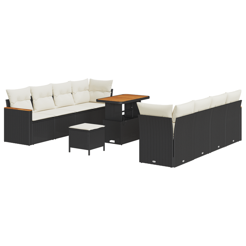 Casa si Gradina - Gradina si terasa - Mobilier exterior - Canapele si fotolii gradina - Set canapea de gradina  11 piese cu perne Negru Ratan sintetic Acacia - Infinity.ro