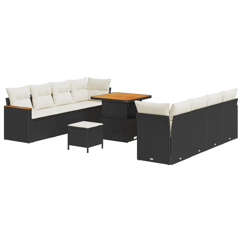 Casa si Gradina - Gradina si terasa - Mobilier exterior - Canapele si fotolii gradina - Set de canapea de gradina  11 piese cu perne Negru Poliratan Acacia - Infinity.ro