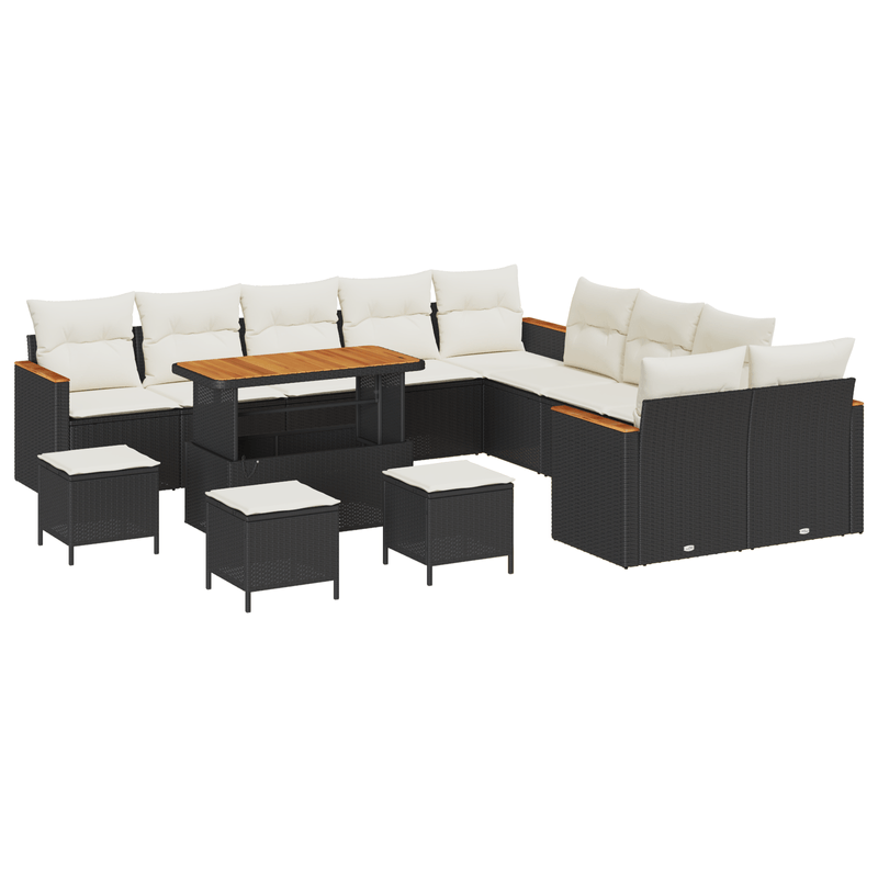 Casa si Gradina - Gradina si terasa - Mobilier exterior - Canapele si fotolii gradina - Set canapea gradina  14 piese cu perne Negru poliratan Acacia - Infinity.ro